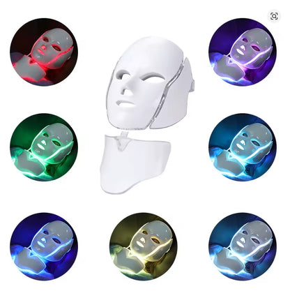 Máscara LED con Cuello 7 Colores + Microcorrientes: Fototerapia Facial Profesional en Casa