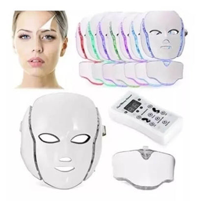 Máscara LED con Cuello 7 Colores + Microcorrientes: Fototerapia Facial Profesional en Casa